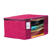 Kuber Industries Polka Dots 2 Pieces Cotton 3 Layered Quilted Saree Cover (Rani & Maroon) - CTKTC31112